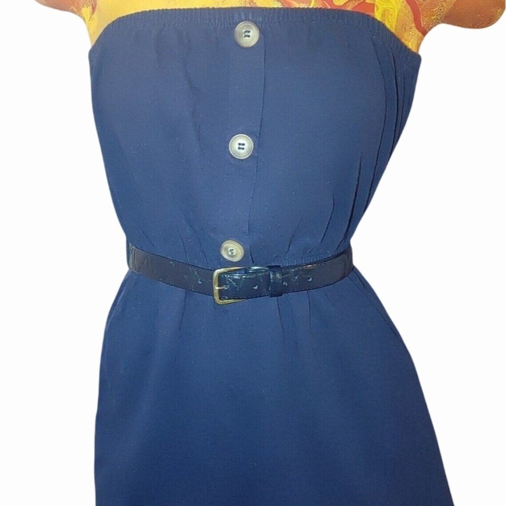 Forever 21 Romper Jumpsuit Size Medium Navy Blue Womens Regular Belted Elastic